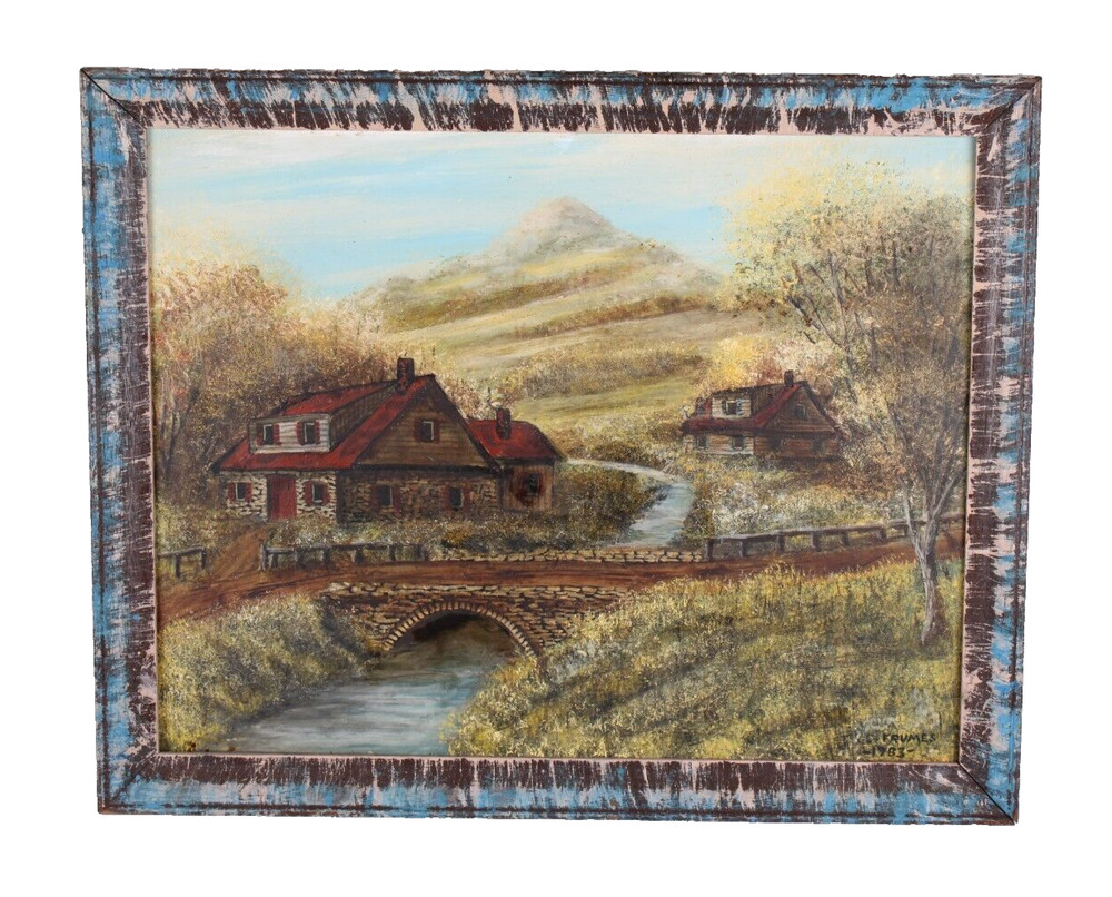 Vintage Homestead Oil Painting On Masonite Joseph Charles Frumes 1983
