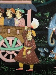 INDIAN ROYALTY INDIA ASIAN PAINTING MOGUL ELEPHANT CARAVAN PALACE GUARDS ON SILK