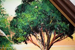 Vintage Oil Painting Southeast Asia Sunset Landscape Heavy Texturing 22×22″