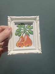 Pears,fruit,Original Painting On Paper,3/4,framed,miniature,small,mini