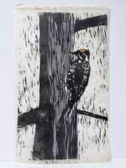 Paul Singer & Family Orig Bird Woodpecker Art Block Print/Painting, Signed, 1964