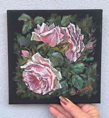 ANTIQUE PINK VINTAGE ROSE Original TEXTURED IMPASTO OIL Painting Floral Art Gift