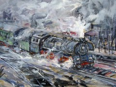 Heinz Hautt 1925 Castrop Rauxel-Hagen/steam locomotive/painting, signed