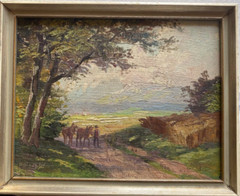 ::ÖLGEMÄLDE HANS HOLZAPFEL (1884-1960) BEZ. CHIEMGAU BLICK AUF WALDWEG MIT PFERD