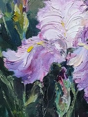 Original Irise oil painting, impressionism, Realism, Purple, Green