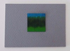 BLUE SKY GREEN LANDSCAPE Miniature Pen Ink Mini Painting 1″x1″ Julia Garcia NEW