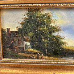 Timeless Landscape Oil Painting „Golden Frame“ Authentic Small Art