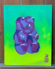 11×14 Spray Paint on Panel Painting Purple GUMMY BEAR on Neon Yellow
