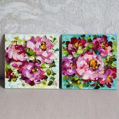 original oil painting Rose Peony Pink Red Flowers Impasto Floral art 6*6 inch