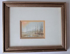 Andrew Reilman Miniature Framed Watercolor Landscape with Trees