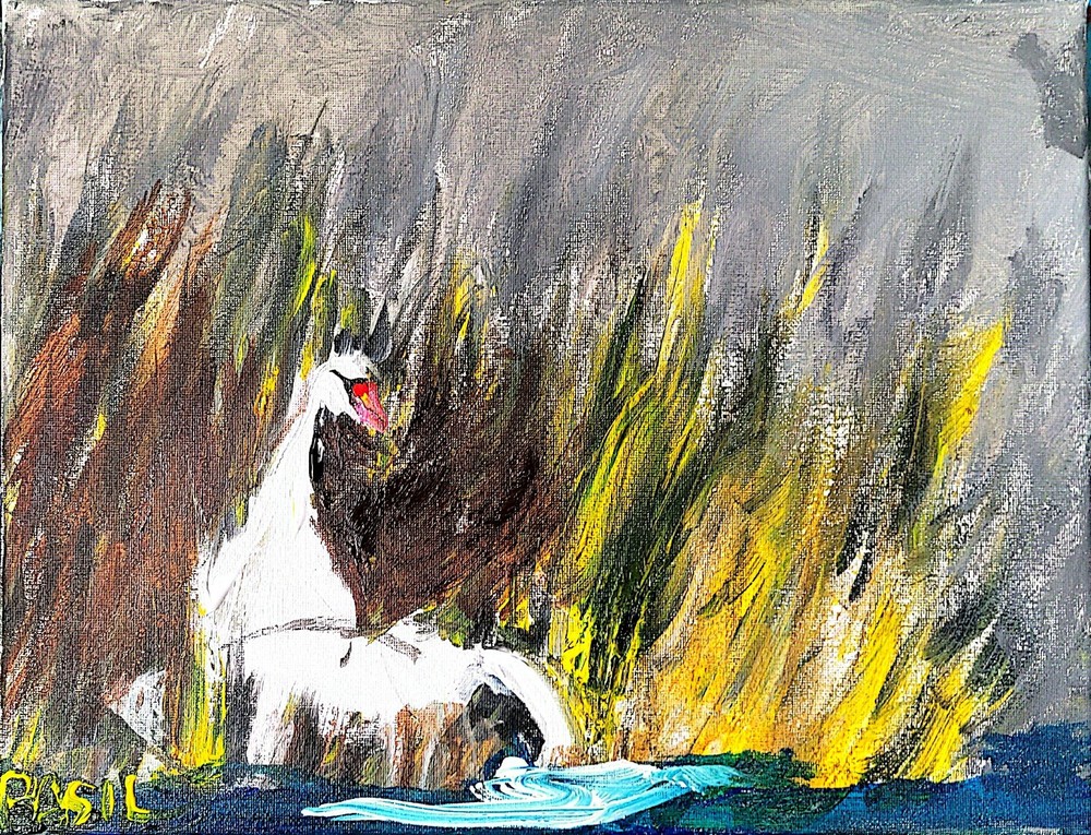 Swans Colorful Modern Art Acrylic Painting on Canvas 11×14.