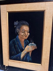 Painting of Asian Man and Woman on Black Velvet