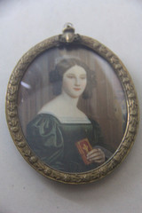 Antique 19th Century European Oval Miniature Portrait Painting of A Young Lady