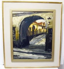 32″x29″ Danny Lammers original oil on canvas painting „Old street scene“ Belgium