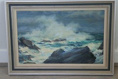 Original Painting Leo Meissner Stormy Sea 15 x 23 Oil Canvas Board