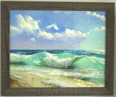 Framed Signed Oil Painting Seascape Ocean Waves Beach Birds Realism