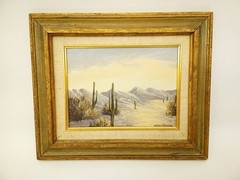 Vintage Helen L Reichle oil painting on board desert study #2 framed California