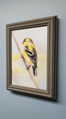 Goldfinch. Original oil painting Backyard bird art. 5×7. Canvas board.