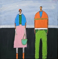 Painting Original Abstract People Portrait Canvas Woman Whimsical 10×10 Art