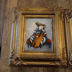 Lot 2 Signed J. Roybal Oil Paintings Lady Cello & Horn Whimsical Original Framed