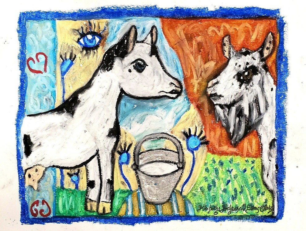 Nigerian Dwarf Love Original 9×12 Pastel Painting Goat Art Signed Artist KSams