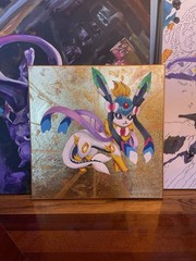 Omneon GX Pokémon Fan Art Painting Sylveon Umbreon Fusion Gold Leaf Canvas 20×20
