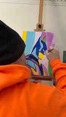 Original Cubist Blue Face Contemporary Painting Signed STerling Paper 11×14
