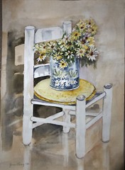 Vintage Original Art Watercolor Painting Floral JOAN PERRY Floral 20”Hx14 1/4”W