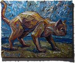 Cat MODERN ORIGINAL OIL█PAINTING█VINTAGE ART█SIGNED KITTEN NATURE ANIMAL PETS NR