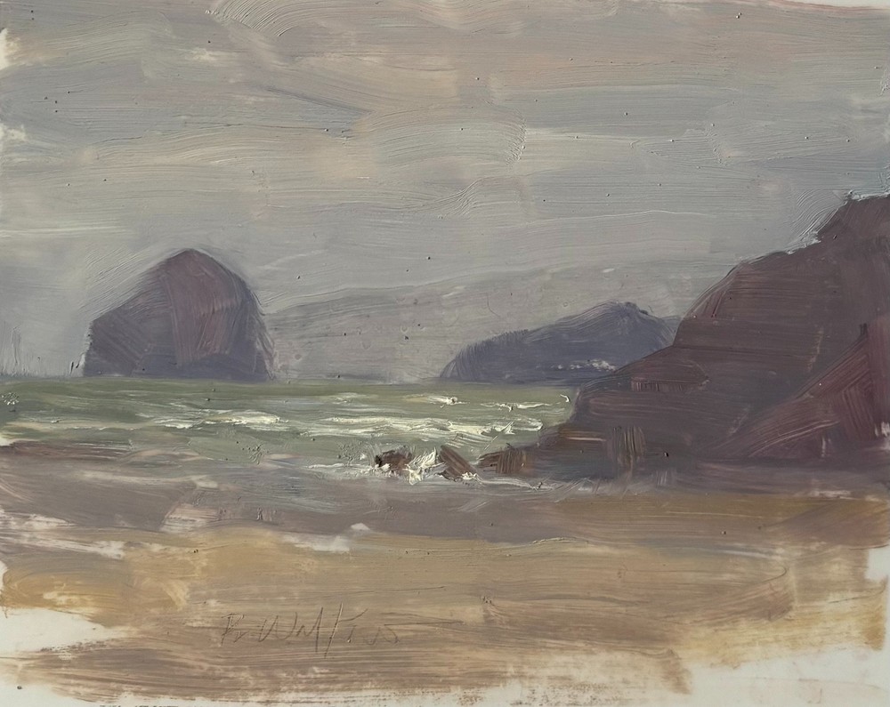 Cloudy coast Oregon seascape original oil painting by living artist 6″x7″
