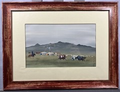 Gouache View Presumed Of The Zorgol Mountain Mongol Camp Near The Yak