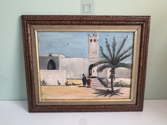 Pair VTG Southwest Pueblo Native American Art Framed Oil Paintings 20.5” X 16.5”