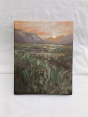 Sunset Landscape ORIGINAL Oil Painting Moody Tonalism Country Field Hills 8″x10″