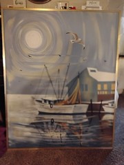 Gerry Sturm Original Signed Seascape Acrylic Painting Boat Birds Dock Canvas