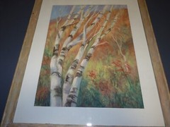 Elsie Scull Watercolor Painting Maine New Hope School „Birch Trees“ 1981 Pa.
