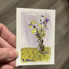ACEO Original Painting Artist Card Abstract Flowers in the Vase in Acrylic