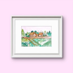 Country Home Contemporary Watercolor Expressionist Original Painting 9x12in