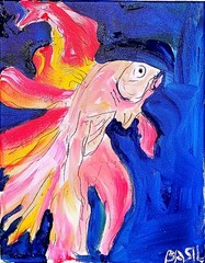 Angel Fish Colorful Modern Art Acrylic Painting on Canvas 11×14.