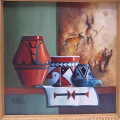 Gail MacArgel Miniature Oil Painting Southwest Pottery Master Miniaturist 5x5in
