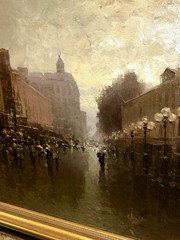 Signed 1993 Russian Moscow Oil On Canvas Painting Dusk Street Scene 27.5×20