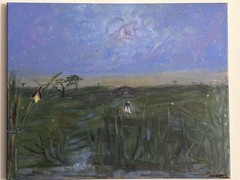 Original 16×20 modern African American abstract figurative Landscape Canvas Art