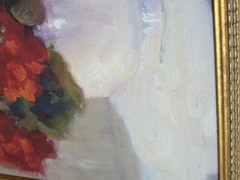 VTG Original Oil Painting “Red Geraniums” By Bunny Oliver Signed Framed 16”x16”