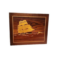 Vtg Handcrafted Marguetry Ship Wall Art Signed By Artist. 13″ X 11″