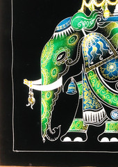 Modern hand-painted on Black velvet Original Art fabric, Sri Lanka Elephant