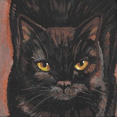 4X4 PRINT OF PAINTING RYTA BLACK CAT PORTRAIT HALLOWEEN ART REALISM GOTHIC FOLK