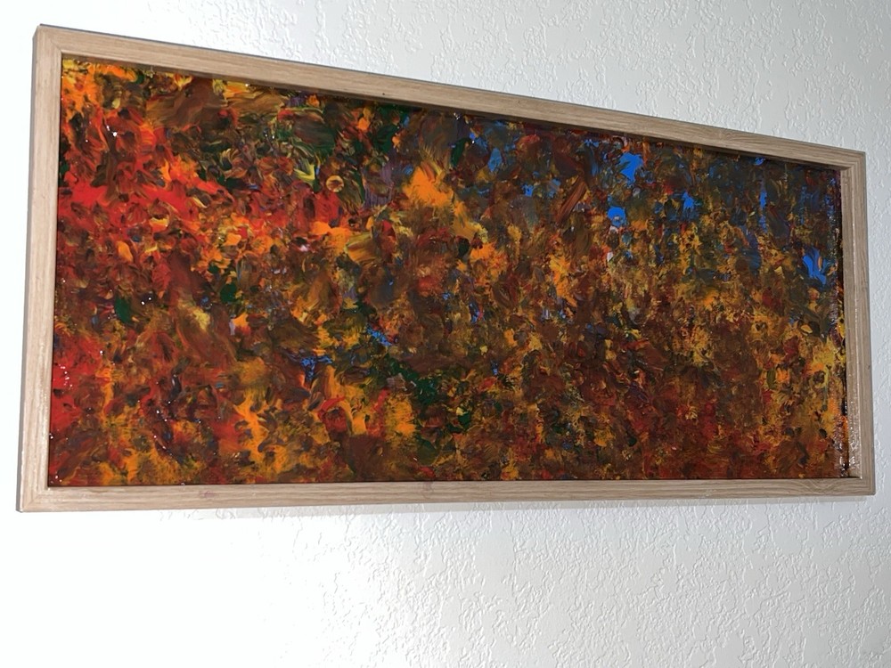 Orig Signed Abstract Impressionist Heavy Glossy Impasto Resin Art 32” x 12”