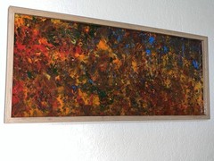 Orig Signed Abstract Impressionist Heavy Glossy Impasto Resin Art 32” x 12”