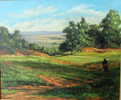 Original Oil Painting Landscape Sunlight & Shadows M. Wise Signed Gold Frame Lg