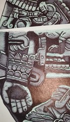 MAYAN ARTWORK-COYOLXAUHQUI -PRISON MADE, 4 SECTIONS, OWNER FRAME PREFERENCE.