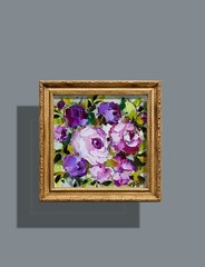 original oil painting Rose Purple Pink Flowers Impasto Floral small art 6*6 inch